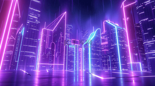 紫色科技感智慧光感城市背景16