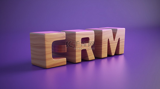 crm背景图片_紫色 3d 渲染中的木制风格 crm 块文本