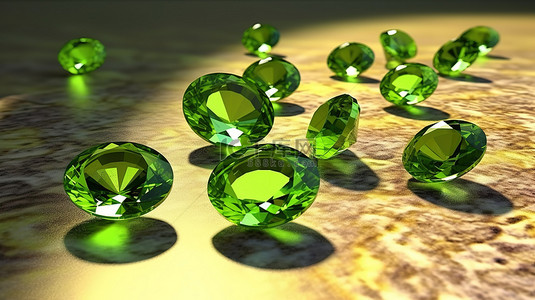 婚礼主题背景图片_橄榄石主题的宝石簇 3D 渲染