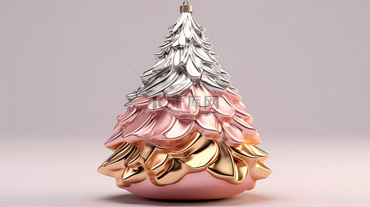 圣诞松树装饰背景图片_圣诞节和新年粉色和金色松树装饰的 3D 渲染