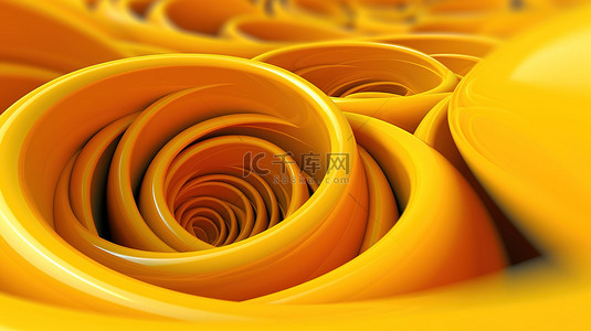 同心圆背景图片_黄色圆圈和同心圆内的回旋管的混沌扭曲抽象 3D 插图