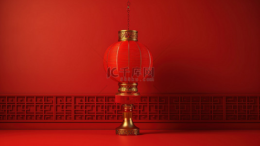 3d 渲染的红色背景中国灯笼庆祝中国新年