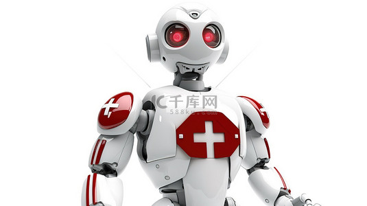 白色背景 3D 渲染的创新医疗机器人设计