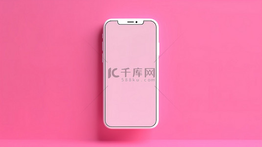 3D 渲染粉红色背景与白屏智能手机