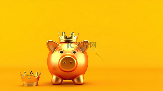 富丽堂皇的金猪银行在充满活力的黄色背景下实现盈利的储蓄投资 3D 渲染
