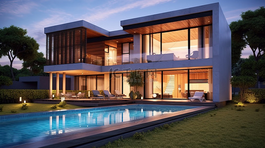 房子平面3d背景图片_精致的 3D 渲染，呈现出华丽风格的舒适现代住宅