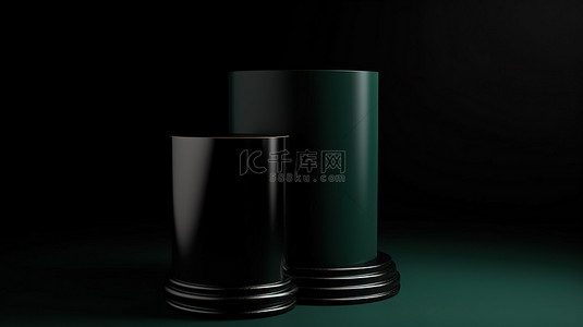 管网空间背景图片_黑色背景上带空白空间的深绿色和黑色基座的豪华极简主义抽象 3D 渲染
