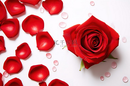 玫红玫瑰背景图片_一朵红玫瑰坐在白色的玫瑰花瓣上