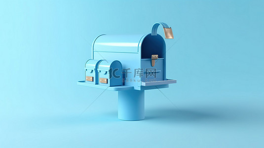 春节明信片背景图片_蓝色背景邮箱的 3D 插图，具有充足的信件复制空间