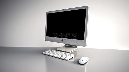 具有 3D 渲染空白屏幕台式电脑的桌面