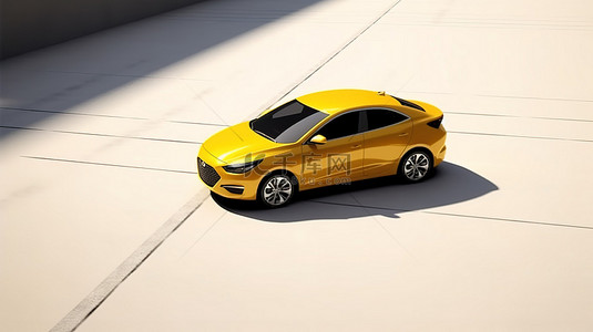 汽车地面背景图片_充满活力的黄色混合动力汽车现代家庭在地面 3D 渲染上投射阴影