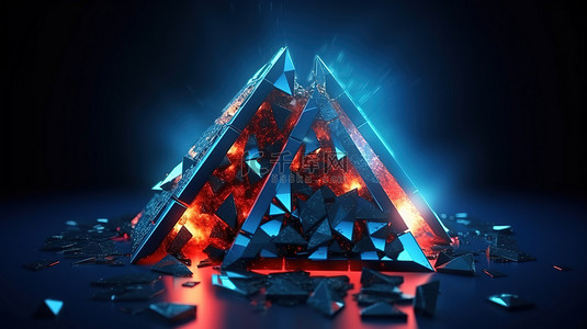 抽象多边形三角背景图片_3d 中具有破碎发光三角形形状的抽象背景的插图