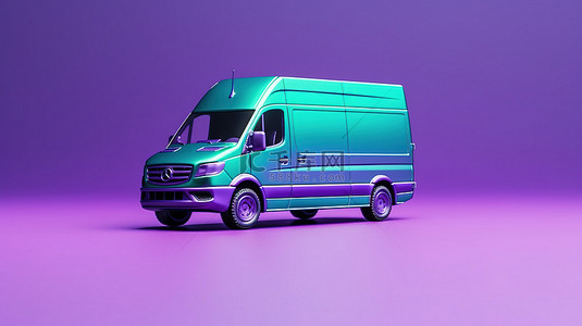 紫色小巴的 3D 渲染，带有充满活力的绿色车轮，直接交付给您