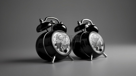 微型双铃黑色闹钟 - 您的起床伴侣的 3D 渲染