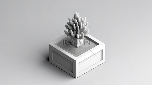 植物多肉背景背景图片_室内植物仙人掌的单色 3D 等距图标