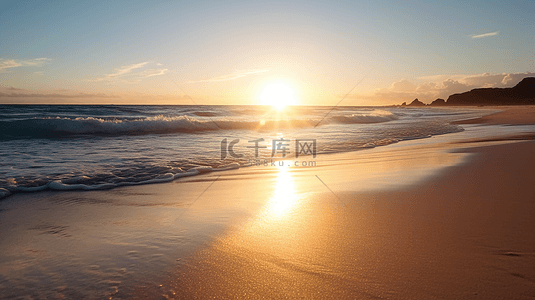 落日的天空背景图片_海滩上的沙子天空海边日落风景