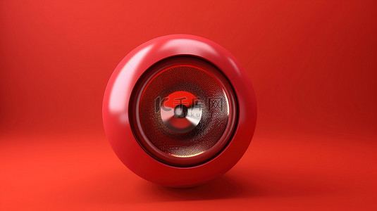 充满活力的红色工作室背景上孤立扬声器球体的 3D 插图