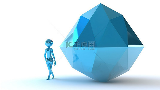 白色背景人物图背景图片_蓝色钻石装饰白色背景与 3d 图