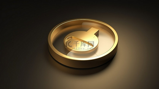 探索哑光金色底座上放大镜的图标 3D 渲染符号