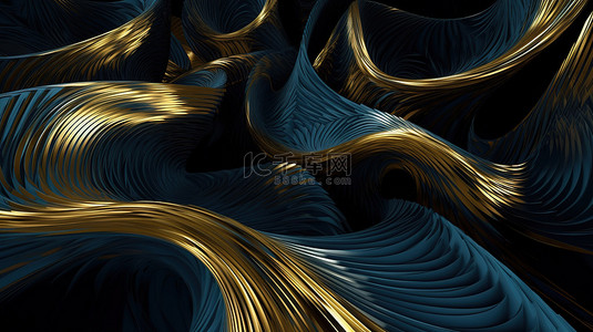 用于创意设计的 3d 渲染中的金色和蓝色抽象背景