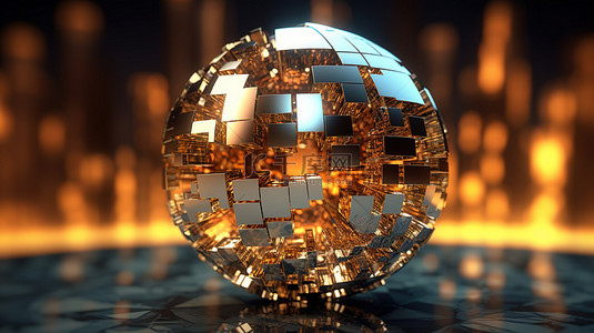 科技地球高科技背景图片_抽象球体中光滑立方体的 3D 渲染