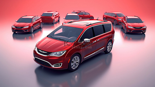 豪华车背景背景图片_供家庭和城市使用的红色小型货车的高级商务车 3D 插图