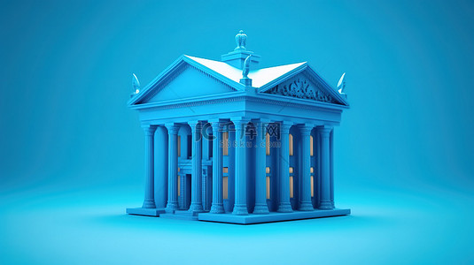 蓝色背景下孤立银行大楼的 3d 插图