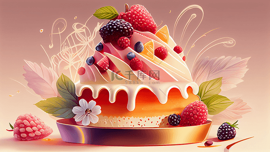 卡通蛋糕背景图片_甜品草莓蛋糕背景