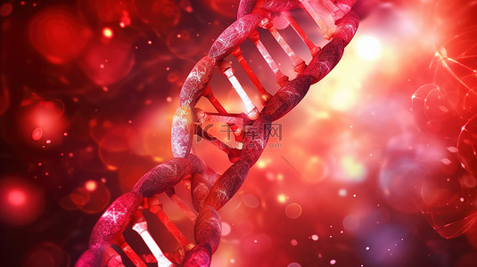 背景实验室背景图片_抽象红色背景下 DNA 螺旋的 3D 插图