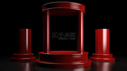 放置物品背景图片_完美的产品放置红色 3d 讲台和带 3 根柱子的黑色门背景