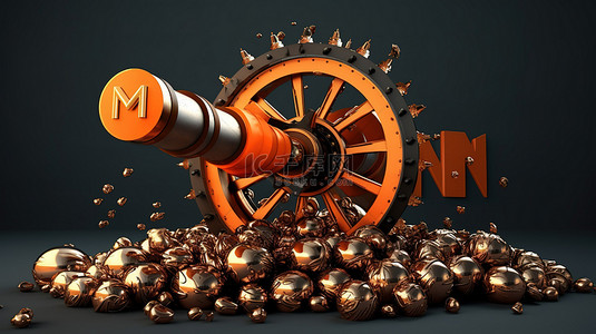 内心防御背景图片_门罗币的 3D 渲染作为轮子上的大炮，是加密货币围攻和防御的终极武器