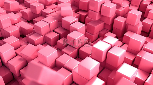 抽象 3D 渲染粉红色立方体簇的特写视图