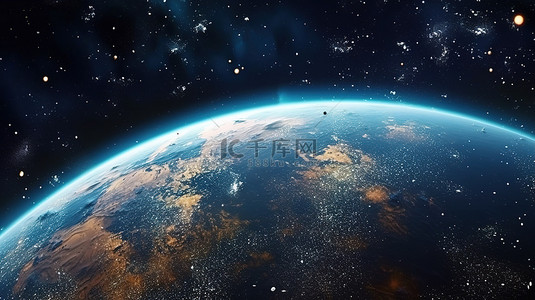 太空月亮背景背景图片_星空背景下银河系中地球的 3D 渲染