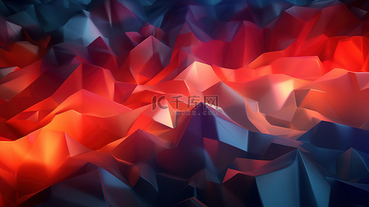 几何背景蓝色红色背景图片_3D 渲染的当代几何背景