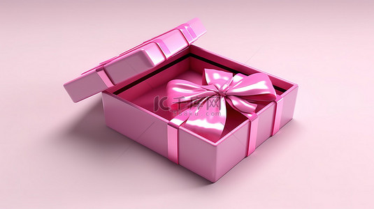 圣诞包装背景图片_3D 渲染一个未包装的粉色礼品盒，带有粉色蝴蝶结和丝带