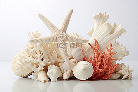 带贝壳的珍珠背景图片_珊瑚贝壳和星星