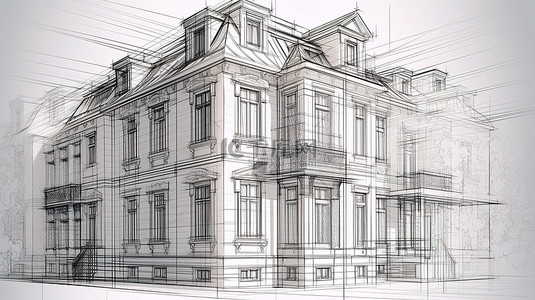 死神素描背景图片_华丽的家居外观设计 3D 草图插图