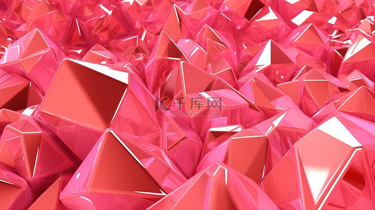 几何粉红色玻璃形状抽象的 3D 渲染