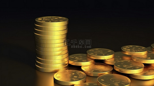 一堆金币的 3d 模型，代表财务增长和目标实现的储蓄