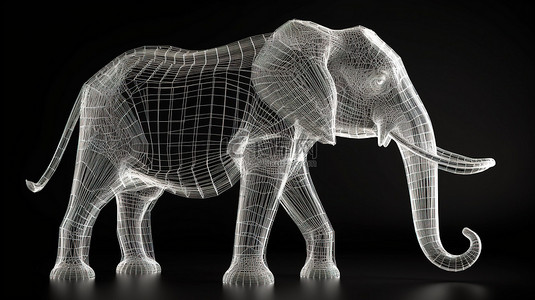 单色轮廓中大象图标的单色 3D 渲染
