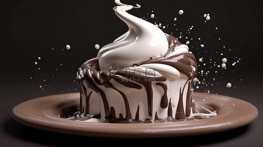 暴风雨漩涡 3D 渲染牛奶和巧克力旋转与剪切路径