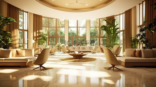 公司接待处背景图片_五星级酒店大堂内部的 3D 渲染
