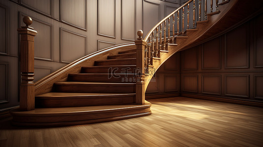 永恒的木楼梯的 3d 渲染