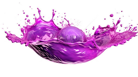 牛奶飞溅效果背景图片_孤立的紫色液体飞溅与抽象旋转设计 3D 插图