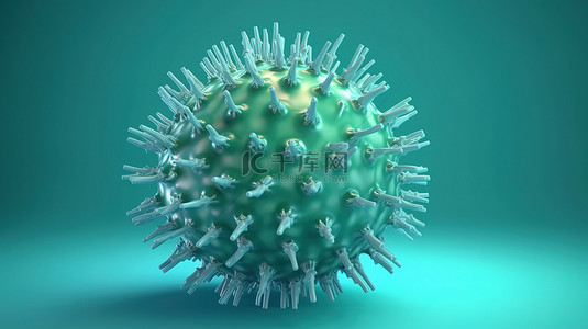 绿色病毒背景图片_带有 3d 渲染绿色病毒的浅蓝色背景
