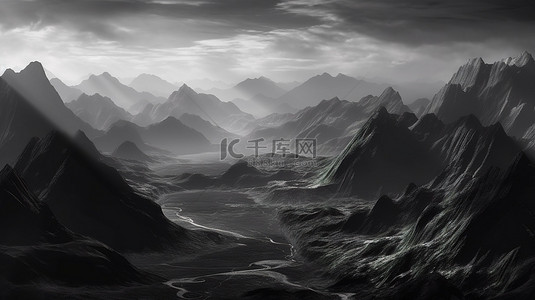 山谷风景背景黑白 3d 渲染