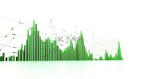 经济分析矢量图背景图片_最小交易图显示白色背景 3D 渲染中的绿色增长分析股票市场趋势的可视化