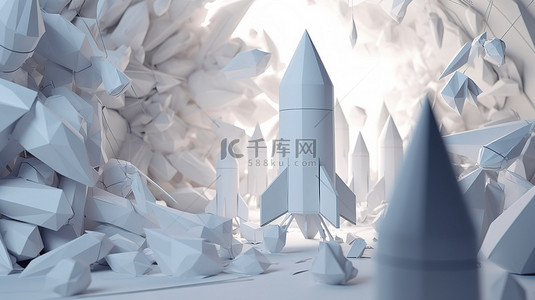 领导力翱翔 飞行中的纸火箭 3D 雕塑