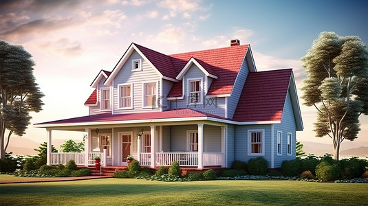 美国乡村背景图片_永恒的美国乡村住宅的 3D 插图