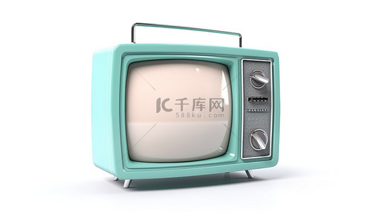 广告复古背景图片_孤立在白色背景上的老式 3d 蓝色电视